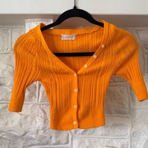 Urban Outfitters Bright Orange Ribbed Button Cardigan